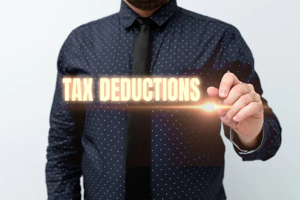 Text showing inspiration Tax Deductions. Internet Concept reduction income that is able to be taxed of expenses Presenting New Plans And Ideas Demonstrating Planning Process — Stock Photo, Image