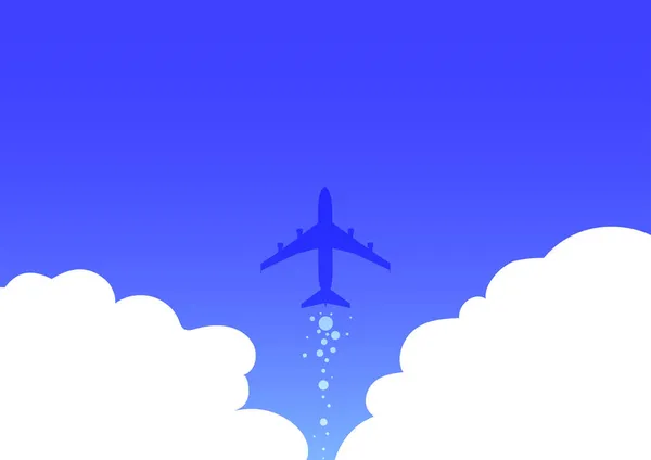Illustration av flygplan lanserar Fast Rakt upp till himlen. Flygplansritning flyger högt på himlen. Jet Design flyter på luften med moln. — Stock vektor