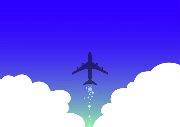 Illustration eines Flugzeugs, das schnell geradeaus in den Himmel startet. Flugzeuge fliegen hoch am Himmel. Düsendesign schwebt mit Wolken in der Luft. — Stockvektor