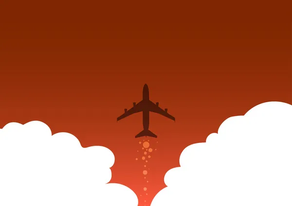 Illustration Of Airplane Launching Fast Straight Up To The Skies. Aircraft Drawing Flying High At Sky. Jet Design Floating At The Air With Clouds. — Stock Vector
