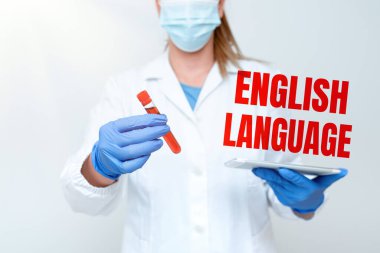 Metin İngilizce dili gösterimi yazılıyor. Çin ve İspanyolca Zehirli Virüsü İnceleme ve Virüsü Analiz Etme Yeni Laboratuar Deneyleri 'nden sonra dünyada üçüncü konuşulan anadil konsepti