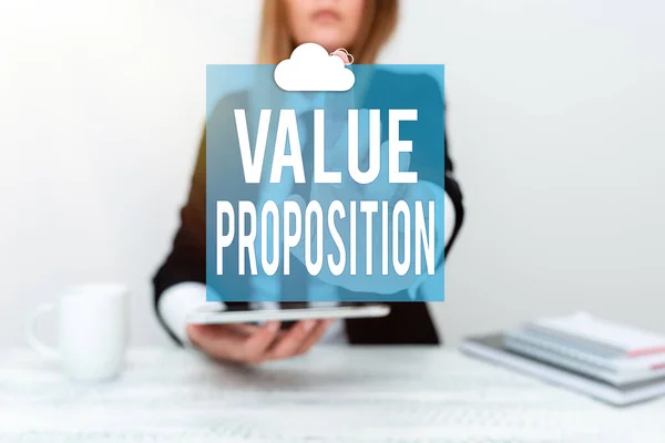 Text caption presenting Value Proposition. Business concept innovation service intended make product attractive Presenting Corporate Business Data, Discussing Company Problems — Stock Photo, Image
