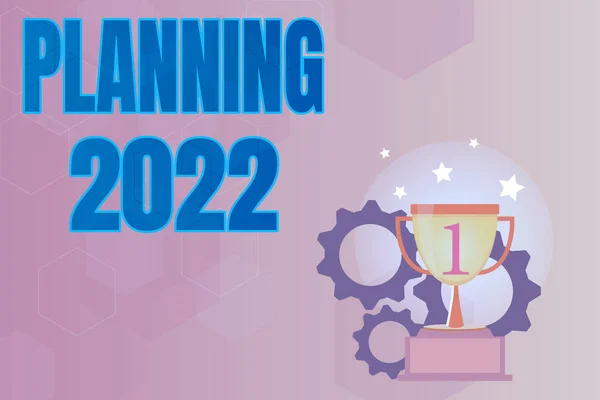 2022年計画を示すテキスト記号。Wordは、来年何かのための計画を立てるプロセスに書かれた現代のスクリプトの書き方テクニック、広告コピーライティングのアイデア — ストック写真