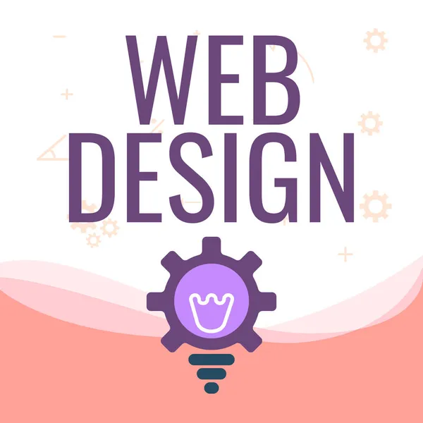 Inspiracja pokazując znak Web Design. Word for Website development Projektowanie i proces tworzenia stron internetowych oświetlona żarówka z muszli biegów Showing Technology Ideas. — Zdjęcie stockowe