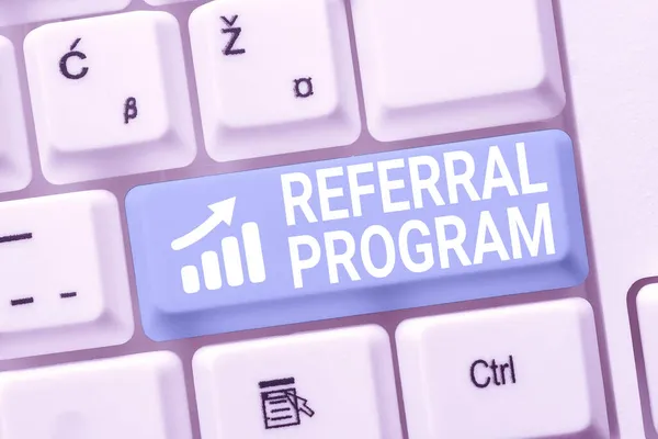 Handwriting text Referral Program. Business approach internal recruitment method employed by organizations Setting Up New Online Blog Website, Typing Meaningful Internet Content — Stock Photo, Image