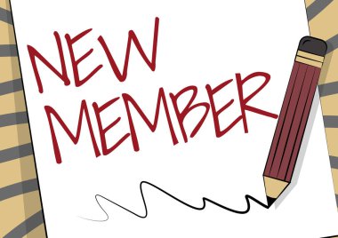 El yazısı işareti Yeni Üye. Kağıt Çizim Çizim Çizgisi Üzerine Çizim Yapan Yeni Çocuk Kaleminin Şirket veya Takım Doğumu.