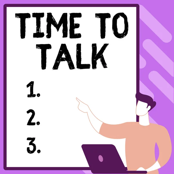 Handschriftliches Zeichen Time To Talk. Business-Schaufenster, um mit der Person gründlich zu diskutieren oder Informationen zu vermitteln Erstellen eines neuen Computergestützten Ablagesystems, Ausfüllen von Online-Dokumentationen — Stockfoto