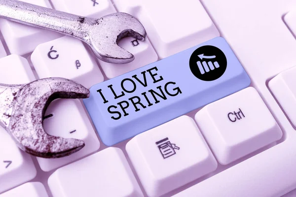 Konceptuell bildtext I Love Spring. Word Skrivet om att berätta varför ha en stark tillgivenhet för den här säsongen skriva tekniska lektioner och föreläsningar, Fixing Broken Technology Concept — Stockfoto