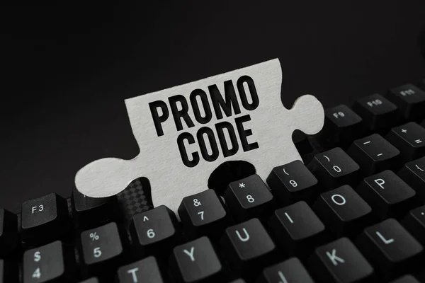 Koncepční titulek Promo Code. Konceptuální foto digitální čísla, která vám dávají dobrou slevu na určitý produkt Vytváření online časopisů, psaní nových článků, vytváření nových titulků — Stock fotografie