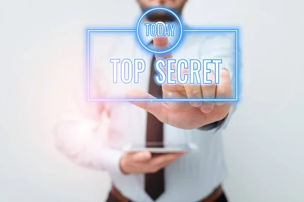 Inspiration visar tecken Top Secret. Word Skrivet på skyddas av en hög grad av sekretess Mycket konfidentiellt Presentera nya teknik Idéer Diskutera tekniska förbättringar — Stockfoto