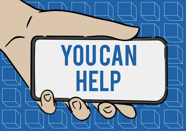 Sign displaying You Can Help. Business overview do something official or concerted achieve aim with problem Adult Hand Illustration Holding Mobile Showing New Technology On Screen. — Stock Photo, Image