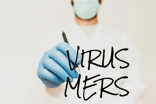 Szöveg megjelenítése Virus Mers. Üzleti koncepció vírusos légzőszervi betegség, amely először jelentett Szaúd-Arábia tudós demonstrálása új technológia, orvos ad orvosi tanácsot — Stock Fotó