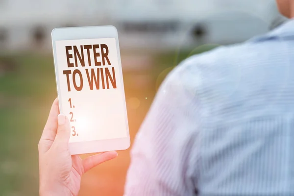 Writing displaying text Enter To Win. Business idea exchanging something value for prize chance winning prize Voice And Video Calling Capabilities Connecting People Together — Stock Photo, Image