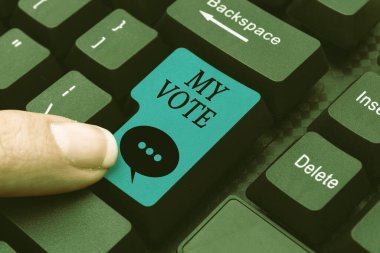 Oyumu gösteren bir ilham. Seçimlerde ya da toplantıda seçiminizi ya da fikrinizi gösterme ya da Çevrimiçi Araştırma materyallerini Derleme ve Yazma, Sohbet Mesajları Gönderme eylemi anlamına gelen kavram
