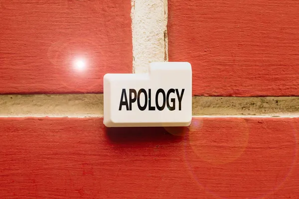 Writing displaying text Apology. Word for a written or spoken expression of one s is regret remorse or sorrow Thinking New Bright Ideas Renewing Creativity And Inspiration — Stock Photo, Image