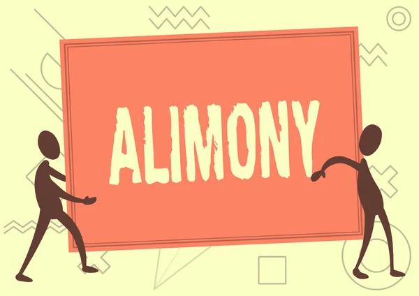 手写签名Alimony 。法院判决离婚后支付给丈夫或妻子的商业理念费两名同事携大空白板站在一起. — 图库照片