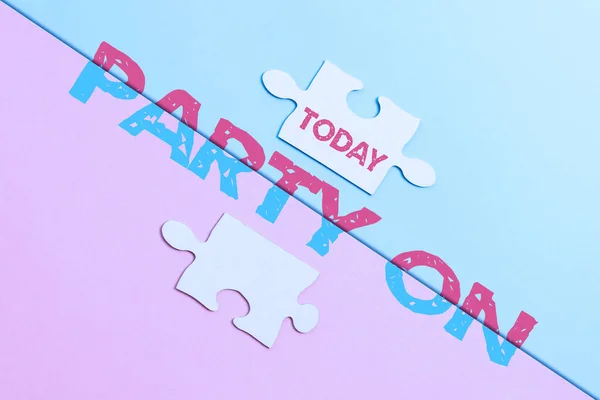 Text showing inspiration Party On. Business idea Keep or continue having a great time even after something happens Different Problem And Solution Creative And Logical Thinking — Stock Photo, Image