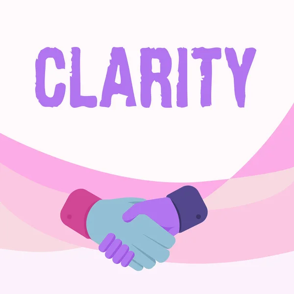 Writing displaying text Clarity. Business concept Being coherent intelligible Understandable Clear ideas Precision Hands Drawing In Handshake Position Showing Proper Greet Manner. — Stock Photo, Image