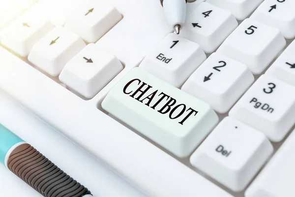 Texto que muestra inspiración Chatbot. Word Escrito en un tipo de programa informático que simula la conversación humana Creación de Programa de Plataforma de Chat en Línea, Escribiendo Novela de Ciencia Ficción —  Fotos de Stock