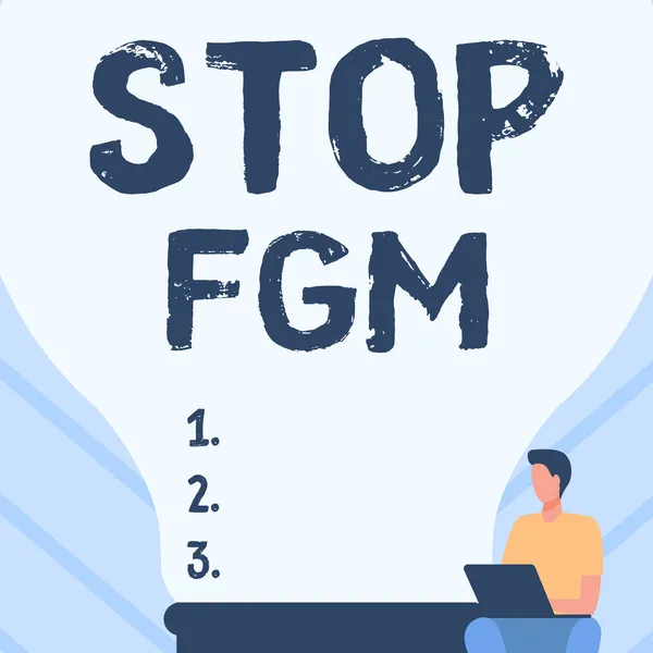 Вдохновение показывает знак Stop Fgm. Деловая витрина положит конец обрезанию гениталий и обрезанию.. — стоковое фото