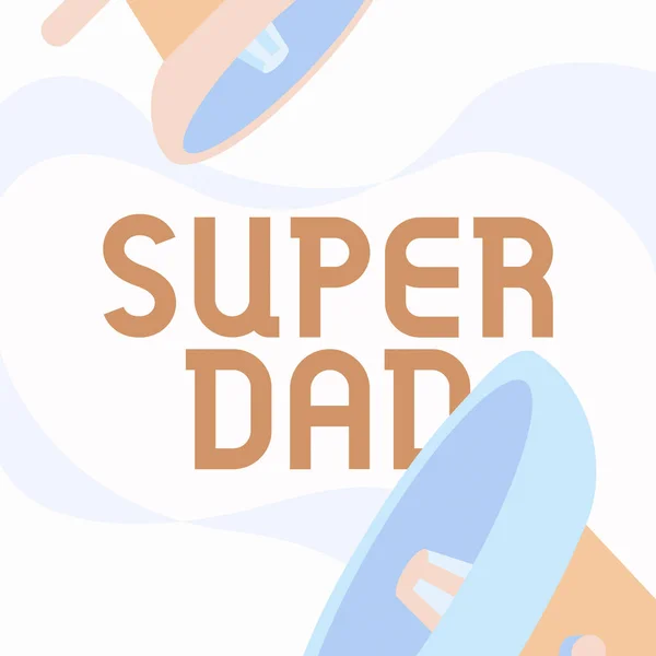 Text schreiben Super Dad. Kinderidol und Superheld als Inspiration zum Anschauen in der Chat-Cloud. — Stockfoto