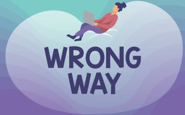 El yazısı işareti yanlış yönde. Geniş bir Fasulye Torbası 'na Arkaya Oturan Bayan Dizüstü bilgisayar kullanarak uygunsuz ya da istenmeyen bir davranış ya da yön alma.