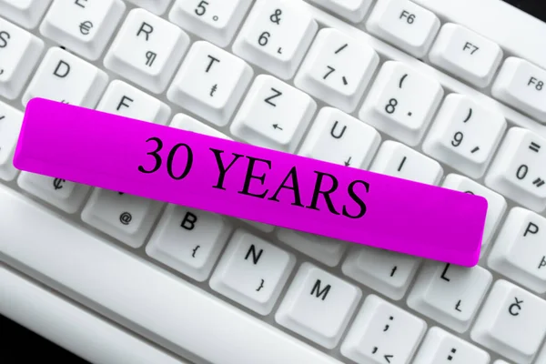 Assinatura exibindo 30 Anos. Word for Remembering or honoring special day for being 30 years in existence Publishing Typewritten Fantasy Short Story, Typing Online Memorandum — Fotografia de Stock