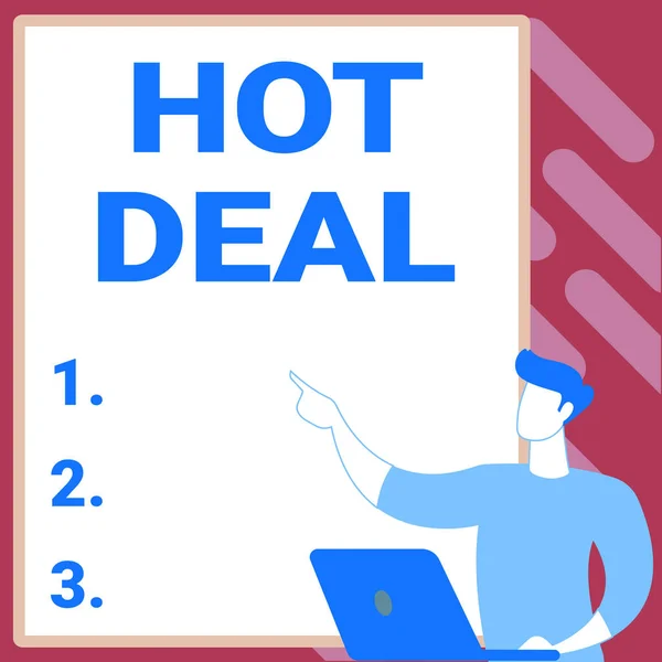 Teken met Hot Deal. Word voor Een overeenkomst waardoor een van de paties wordt aangeboden en accepteren Het creëren van een nieuw geautomatiseerd archiveringssysteem, het invullen van online documenten — Stockfoto