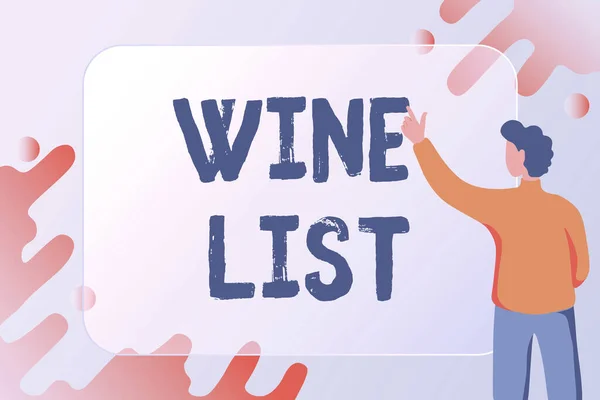 Texto que muestra inspiración Wine List. Concepto que significa menú de selecciones de vino para la compra típicamente en un restaurante Resumen Componiendo Nuevo Email, Creando Listas de Invitación Online — Foto de Stock