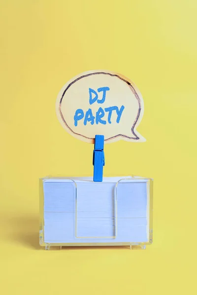 Hand writing sign Dj Party. Word Written on person who introduces and plays recorded popular music on radio Colorful Idea Presentation Displaying Fresh Thoughts Sending Message — Stock Photo, Image