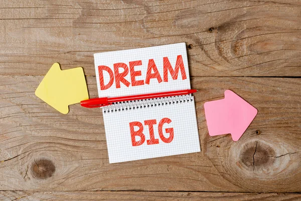 Teksten met Dream Big erop. Zakelijke aanpak op zoek naar doel voor je leven en steeds vervuld in het proces Weergave van verschillende kleuren Sticker Notes Arranged On flatlay Lay Achtergrond — Stockfoto
