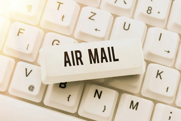 Handwriting text Air Mail. Concept meaning the bags of letters and packages that are transported by aircraft Typing New Edition Of Informational Ebook, Creating Fresh Website Content — Stock Photo, Image