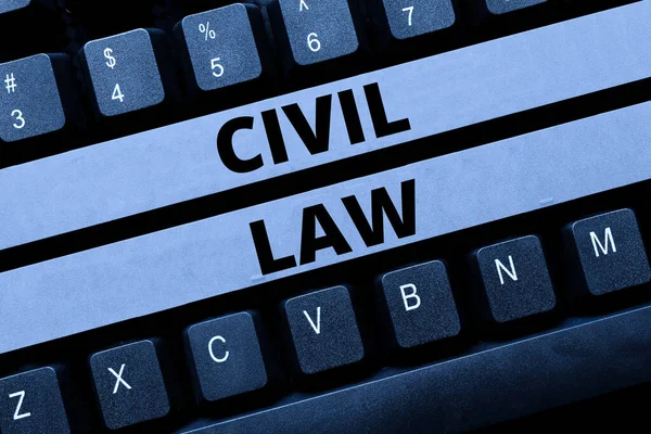 Signo de texto que muestra Derecho Civil. Internet Concept Law concerned with private relations between members of community Typing Daily Reminder Notes, Creating Online Writing Presentation —  Fotos de Stock