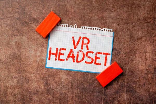 Text bildtext med Vr Headset. Koncept som betyder omonterad enhet som ger virtuell verklighet för bäraren Att tänka nya ljusa idéer Att förnya kreativitet och inspiration — Stockfoto