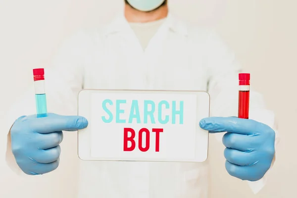 Conceptual caption Search Bot. Konceptuální foto program, který běží automatizované úlohy přes internet nebo síť Vědec výzkumu Prezentace nové medicíny, Výzkum Preventivní měření — Stock fotografie
