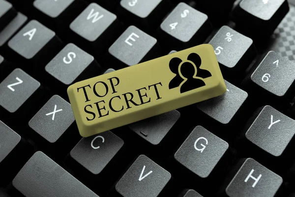 Conceptual caption Top Secret. Concept meaning protected by a high degree of secrecy Highly confidential Typing A New Mystery Novel, Creating Online Post On Social Media