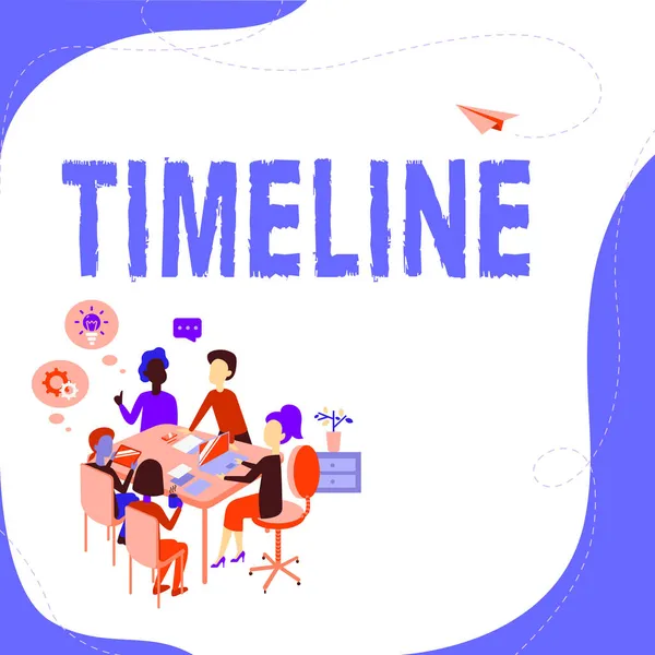 Schreiben Zeitachse mit Text. Konzept: grafische Darstellung des Zeitraums, in dem Ereignisse markiert sind Eingabe von Office-Arbeitsblattdaten, Registrierung von Online-Mitgliedern — Stockfoto