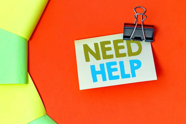 Text sign showing Need Help. Concept meaning When someone is under pressure and cannot handle the situation Multiple Assorted Collection Office Stationery Photo Placed Over Table — Stock Photo, Image