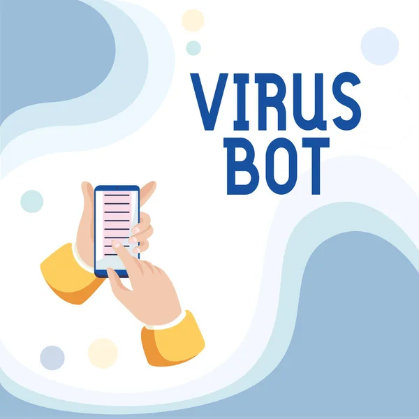 Virüs Robotunu gösteren bir tabela. İş konsepti kötü niyetli zararlı yazılım yaymak Soyut Yayılan Mesaj Çevrimiçi, Küresel Bağlantı Kavramları 'na bulaşmak için tasarlandı — Stok fotoğraf