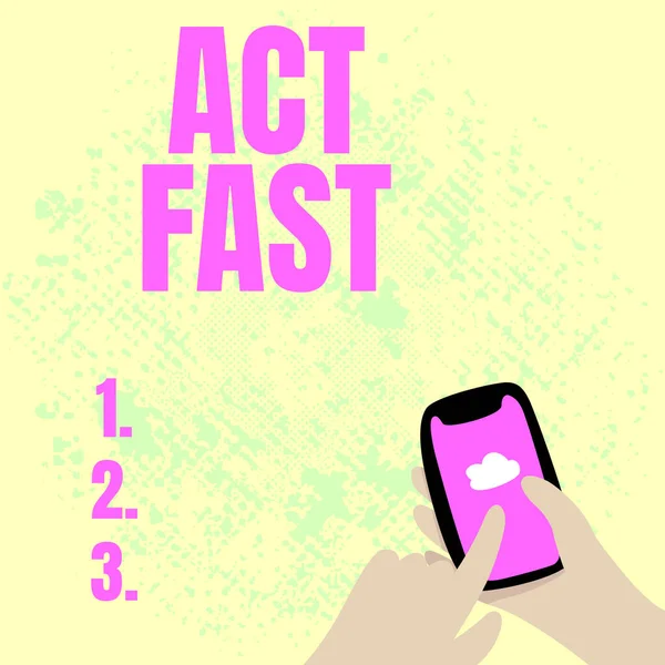 「 Act Fast 」を表示します。ビジネスコンセプト自発的に最高速度で動くイニシアチブ概要メッセージをオンラインで世界に広める接続概念 — ストック写真