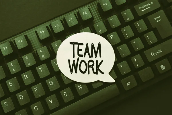 Sign displaying Team Work. Business concept Combined action of a group Workgroup cooperation collaboration Typing New Educational Textbook, Abstract Retyping Old Essay Online — Stock Photo, Image