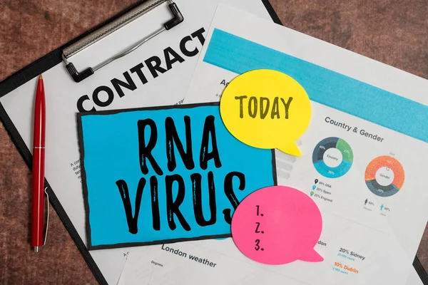 Szöveges felirat, amely bemutatja a Rna vírust. Üzleti kirakat a vírus genetikai információkat tárolják formájában RNA Új Szerződéses aláírás Home Insurance Plans Hitel telepítés — Stock Fotó