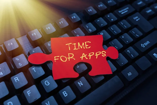 Conceptual display Time For Apps. Internet Concept make use of application or services using the technologies Entering New Product Key Concept, Typing Movie Subtitle Software — Stock Photo, Image