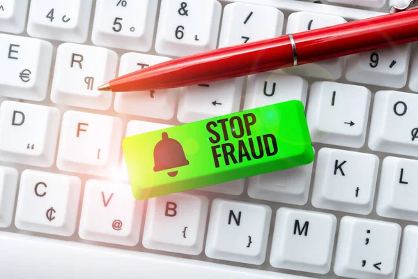 Sign displaying Stop Fraud. Internet Concept campaign advices showing to watch out thier money transactions Compiling And Typing Online Research Materials, Sending Chat Messages — Stock Photo, Image