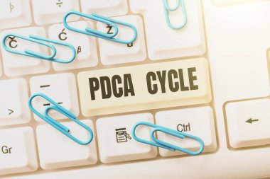 Kavramsal ekran Pdca Döngüsü. Yeni Antivirüs Programı Yazan, İnternet Virüsü Listeleri Yazan ve Özelleştiren süreçleri ve ürünleri kontrol etmek ve devam ettirmek için kavramsal fotoğraf kullanımı