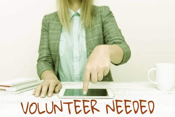 Text caption presenting Volunteer Needed. Internet Concept asking person to work for organization without being paid Presenting Business Plan And Designs, Smartphone Voice And Video Calling