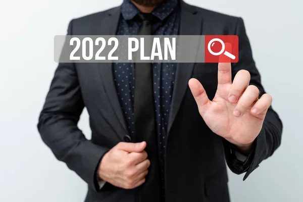 Πινακίδα κειμένου δείχνει 2022 Σχέδιο. Έννοια που σημαίνει πρόκληση Ιδέες Στόχοι για το νέο έτος Κίνητρο για να αρχίσει να παρουσιάζει νέα σχέδια και ιδέες που αποδεικνύουν τη διαδικασία σχεδιασμού — Φωτογραφία Αρχείου