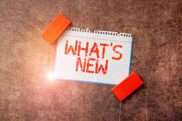 Yeni olan el yazısı işareti. İş yaklaşımı, Yeni Parlak Fikirlerin Yaratıcılık ve İlham Verdiğini Düşünen Son Güncellemeler ve Haberler Hakkında Soruyor