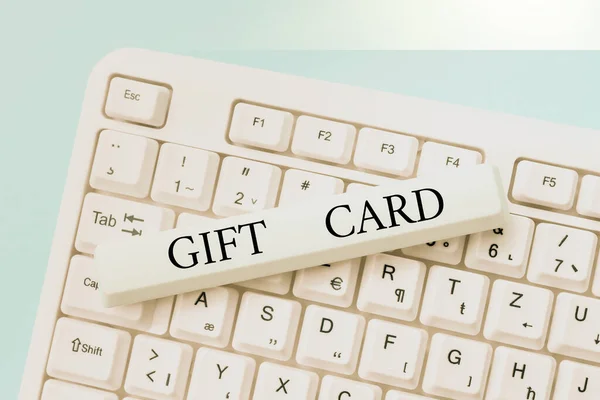 Schrijven met tekst Cadeaubon. Word Written on A gift usually made of paper that contains your message Typing Device Instruction Manual, Posting Product Review Online — Stockfoto