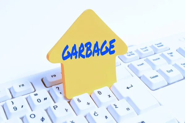 Sign displaying Garbage. Concept meaning waste material or unwanted things that you throw away Rubbish Computer Laptop For Communication Typing New Ideas And Plan Development — Stock Photo, Image